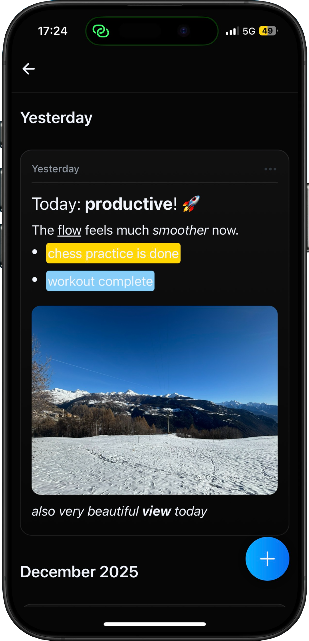 Momentum App Daily Reflection and Journaling Interface